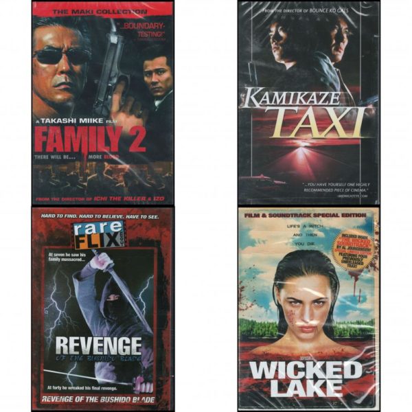DVD Assorted Movies 4 Pack Fun Gift Bundle: Family, Part 2  Kamikaze Taxi  Revenge of the Bushido Blade aka The Last Reunion, aka Ninja Nightmare  Wicked Lake w/ Soundtrack