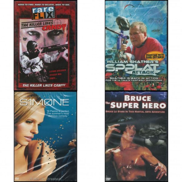 DVD Assorted Movies 4 Pack Fun Gift Bundle: The Killer Likes Candy  William Shatner's Spplat Attack  Simone  Bruce the Super Hero