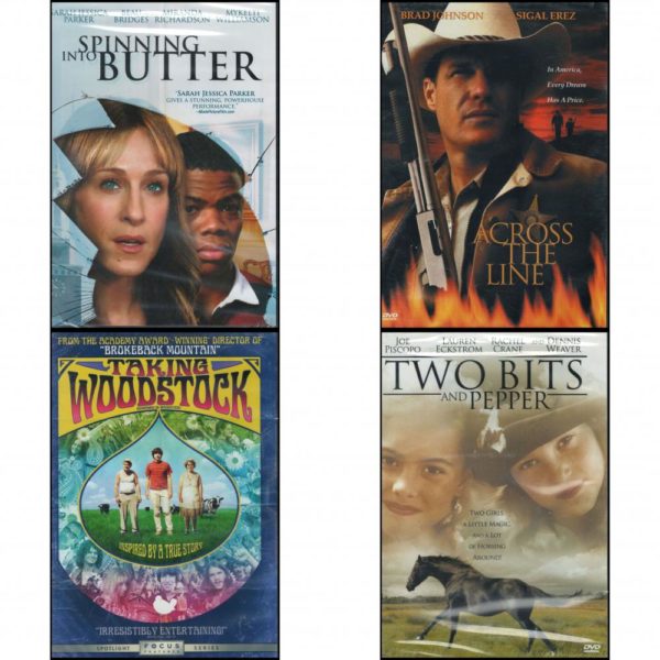 DVD Assorted Movies 4 Pack Fun Gift Bundle: Spinning into Butter  Across the Line  Taking Woodstock  Two Bits and Pepper