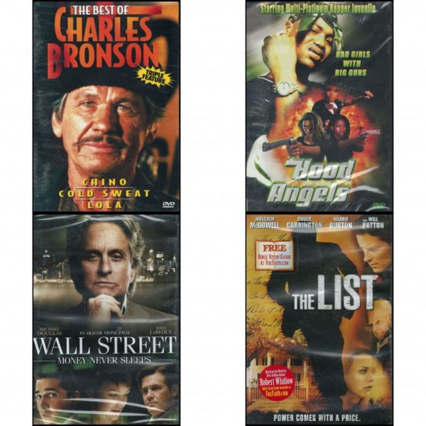 DVD Assorted Movies 4 Pack Fun Gift Bundle: The Best of Charles Bronson - Triple Feature: Chino, Cold Sweat, Lola  Hood Angels   Wall Street: Money Never Sleeps  The List