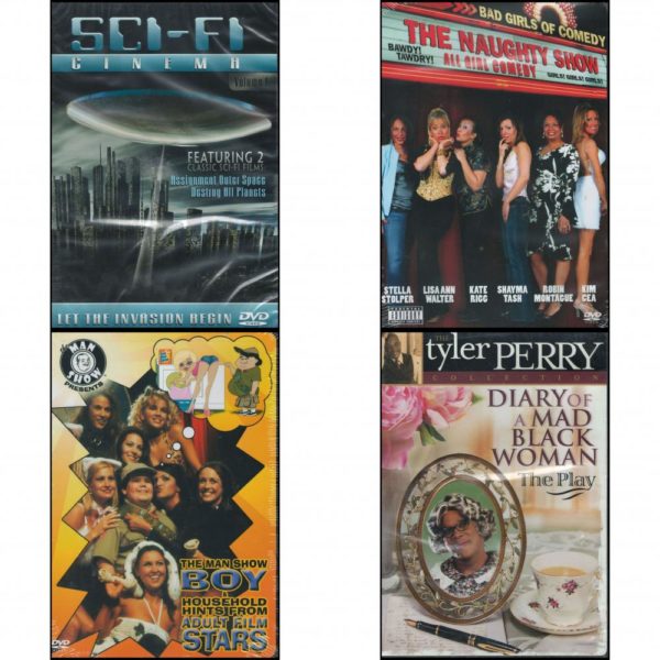 DVD Assorted Movies 4 Pack Fun Gift Bundle: SCI-FI Cinema Vol. 1: Includes Two Classic Films: Assignment outer Space, Destroy All Planets  The Naughty Show: Bad Girls of Comedy  The Man Show Boy & Household Hints From Adult Film Stars  Diary of a Mad Black Woman: The Play