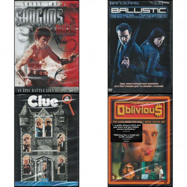 DVD Assorted Movies 4 Pack Fun Gift Bundle: Shoguns Ninja: Sonny Chiba - An Epic Battle Lies Before Him  Ballistic - Ecks vs. Sever   Clue  1985 Madeline Kahn, Eileen Brennan, Tim Curry  The Best of Oblivious