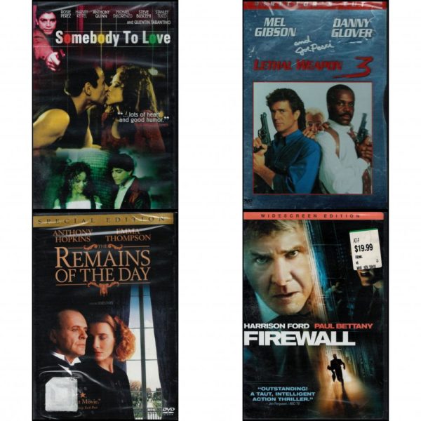 DVD Assorted Movies 4 Pack Fun Gift Bundle: Somebody to Love  Lethal Weapon 3 Director's Cut  The Remains of the Day Special Edition  Firewall Widescreen Edition