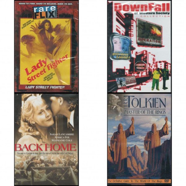 DVD Assorted Movies 4 Pack Fun Gift Bundle: Lady Street Fighter  Downfall of Western Society   Back Home   J.R.R. Tolkien - Master of the Rings - The Definitive Guide to the World of the Rings