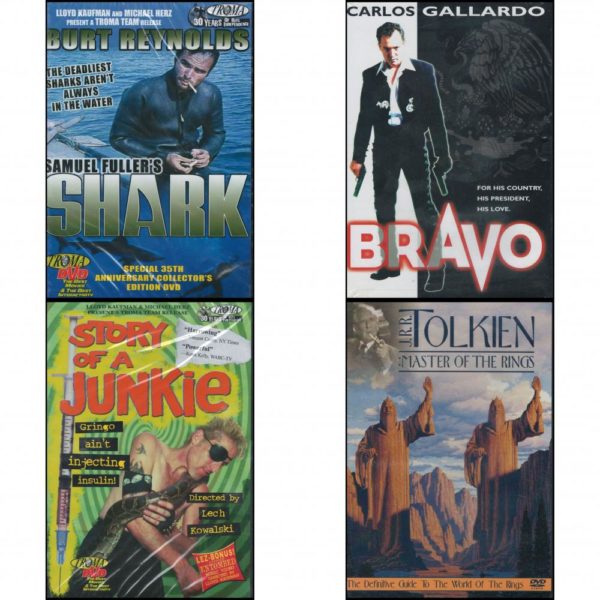 DVD Assorted Movies 4 Pack Fun Gift Bundle: Samuel Fuller's Shark: Special 35th Anniversary Collector's Edition  Bravo  Story of A Junkie  J.R.R. Tolkien - Master of the Rings - The Definitive Guide to the World of the Rings