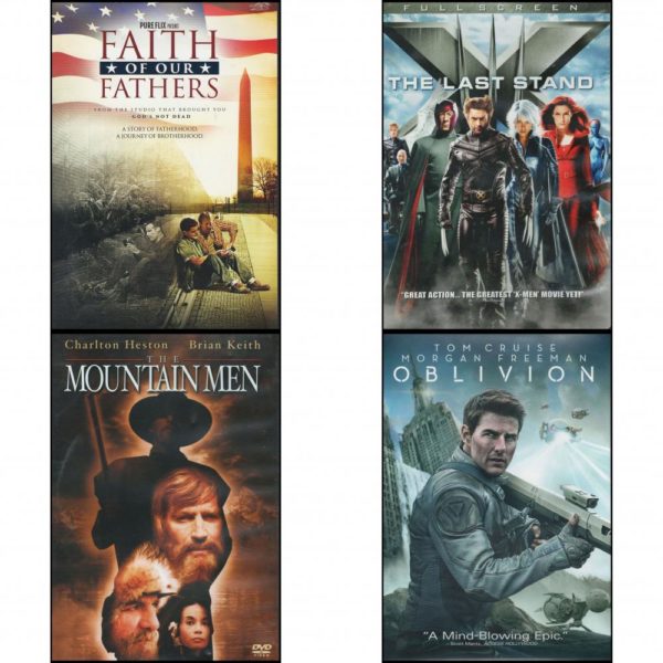 DVD Assorted Movies 4 Pack Fun Gift Bundle: Faith of Our Fathers  X-Men: The Last Stand Full Screen Edition  The Mountain Men  Oblivion