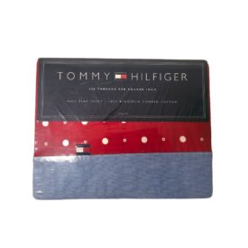 Vintage 2001 Tommy Hilfiger Full Size Flat Sheet Red & White Polka Dot 100% Cotton Crazy Daisy