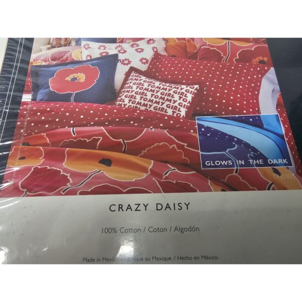 Vintage 2001 Tommy Hilfiger Full Size Flat Sheet Red & White Polka Dot 100% Cotton Crazy Daisy
