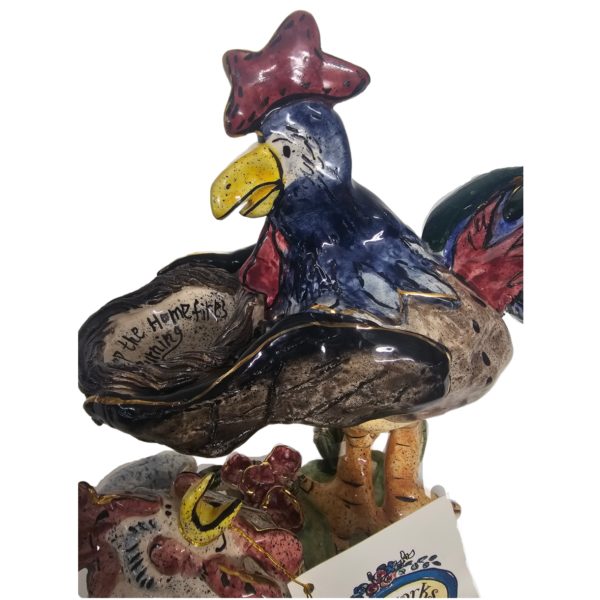 2000 Blue Sky Clayworks Heather Goldminc Rooster Hen Tea Light Candle Holder Shelf Sitter
