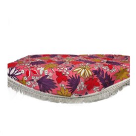 Vintage 1970's Pink Flower Power Floral Cotton Tablecloth w/ 4" Fringe 56" Round