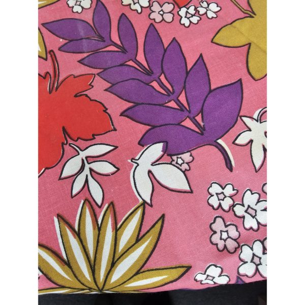 Vintage 1970's Pink Flower Power Floral Cotton Tablecloth w/ 4" Fringe 56" Round