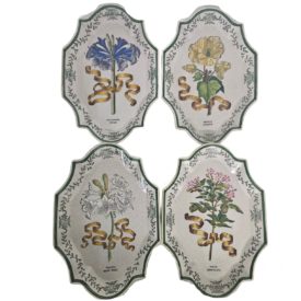 Vintage 1990's Earthenware Botanical English Country Decorative Wall Hanging Plate Set of 4