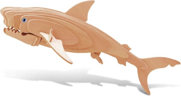 Puzzled 3D Puzzle Great White Shark Wood Craft Construction Model Kit, Educational DIY Wooden Sea Life Toy Assemble Model Unfinished Crafting Hobby Puzzle, Build and Paint for Decoration 23pcs