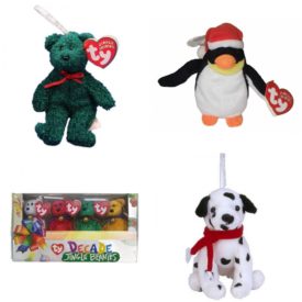 Assorted Ty Beanie Baby 4 Pack Bundle: Ty Jingle Beanies: 2001 Holiday Teddy the Bear  TY Jingle Beanie Baby - ZERO the Penguin 4 inch TY Jingle Beanie Babies - Set of 4 DECADE Bears Complete Boxed Set TY Jingle Beanie Baby - DIZZY the Dog 4.5 inch
