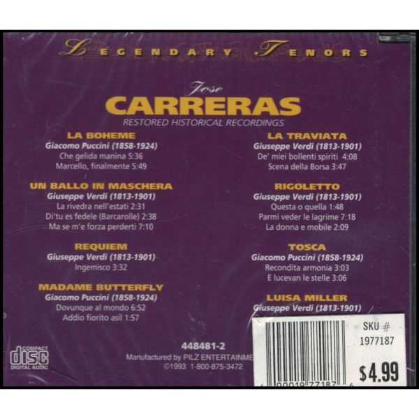Legendary Tenors: Jose Carreras (Music CD)