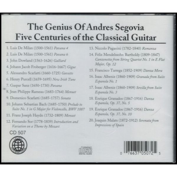 The Genius of Andres Segovia: Five Centuries of the Classical Guitar (Music CD)