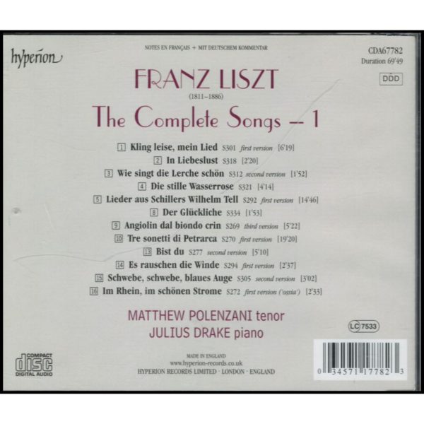 Listz: The Complete Songs, Volume 1 (Music CD)