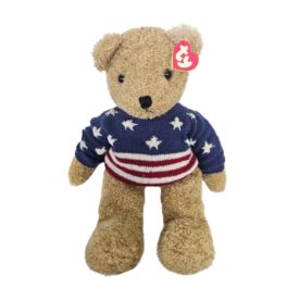 1991 Vintage TY Beanie Stars & Stripes USA Sweater Large Curly Teddy Bear (24 Inch) Rare