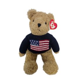 1999 Vintage TY Classic Plush Stars & Stripes USA Flag Sweater Curly Teddy Bear (16 Inch) Rare