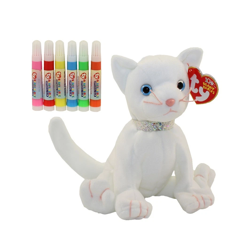 TY Color Me Beanie Birthday Kit Cat w/ Markers (7.5 inch)