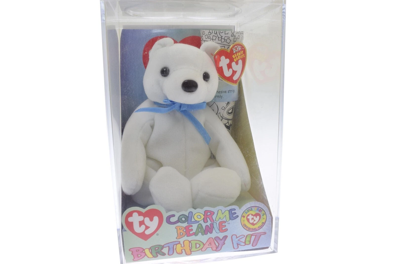 TY Color Me Beanie Birthday Kit Bear w/ Markers Blue Ribbon (7.5 inch)