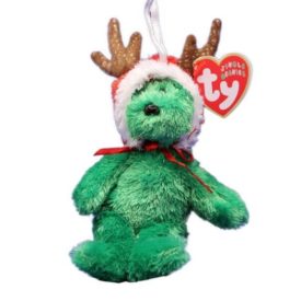 TY Jingle Beanie Baby: 2002 Holiday Teddy the Green Bear Plush Ornament (4 inch)
