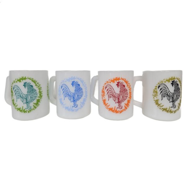 Vintage 1940's Federal Milk Glass Rooster Coffee Mug Set of 4 11 oz. Rare