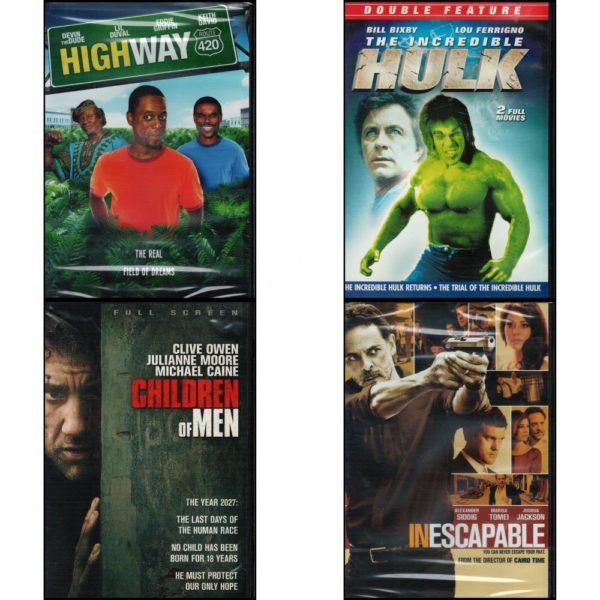 DVD Assorted Movies 4 Pack Fun Gift Bundle: Highway -   The Incredible Hulk Returns / The Trial Of The Incredible Hulk  Children of Men  Inescapable