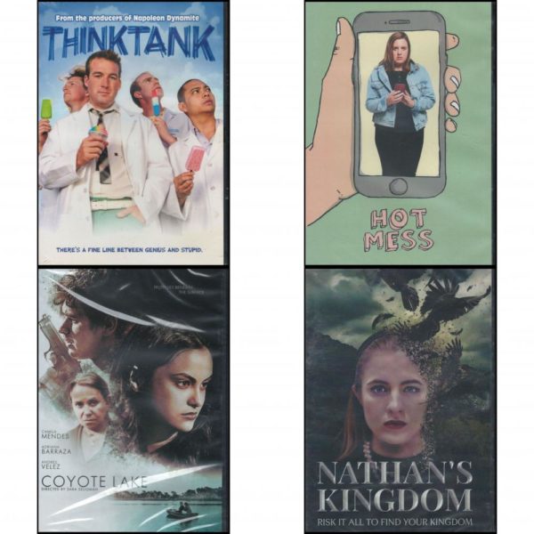 DVD Assorted Movies 4 Pack Fun Gift Bundle: Think Tank  Hot Mess  Coyote Lake  Nathan's Kingdom