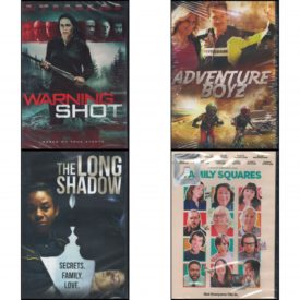 DVD Assorted Movies 4 Pack Fun Gift Bundle: Warning Shot  Adventure Boyz  The Long Shadow  Family Squares