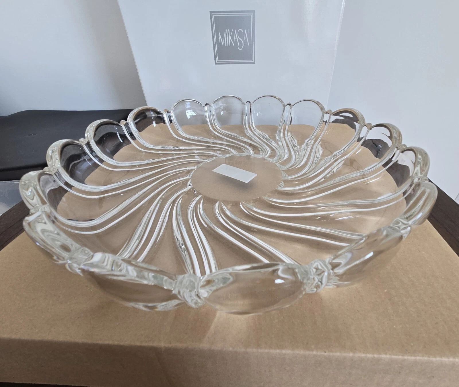 Vintage Mikasa Clear Glass Peppermint Swirl 13 1/4" Round Platter Germany