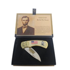 Abraham Lincoln Commemorative Presidential Pocket Knife In Collectors Box w/ Gettysburg Address