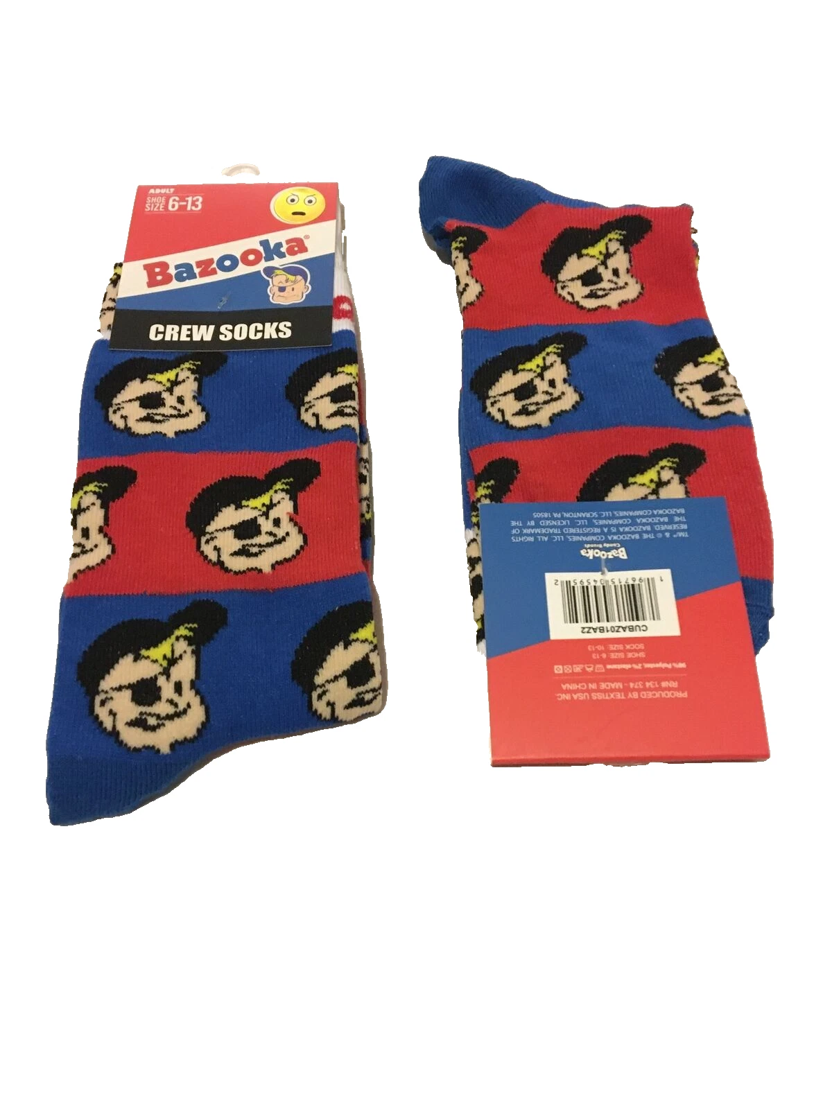Bazooka Joe Bubble Gum Adult Unisex Novelty Crew Socks Size 6-13