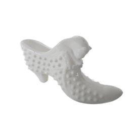 Vintage Fenton Glass Shoe Slipper Hobnail Milk Glass Cat Head