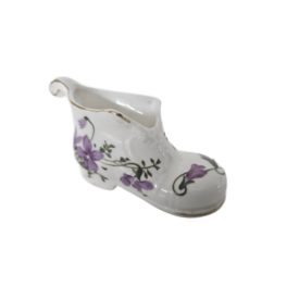 Vintage Lu Pao Fine Bone China Slipper Shoe Figurine Purple Flowers