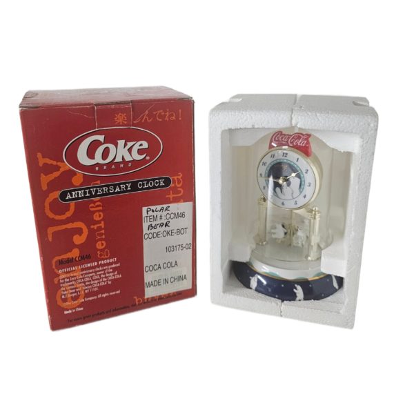 2001 Coca-Cola Anniversary Clock Dome Polar Bear Porcelain Base & Dial CCM47