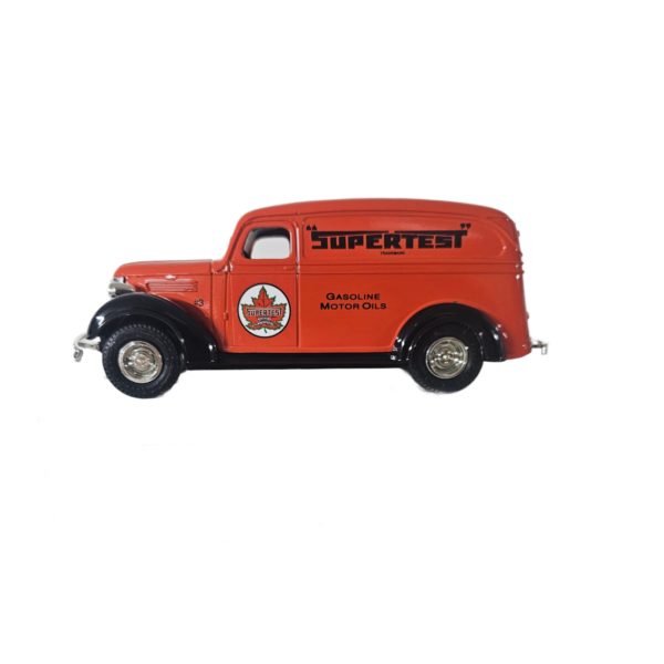 Vintage 1993 ERTL SuperTest Gas Oil 1938 Chevy Panel Truck Die-cast Bank 1:25 Scale (Orange/Black)